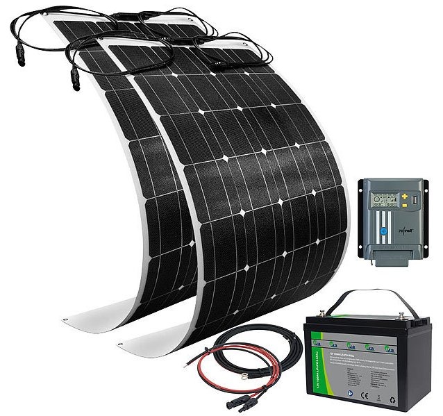 revolt Solaranlagen-Set: MPPT-Laderegler, 100 Watt-Solarmodule und LiFePo4-Akku: Mit diesen Komplett-Sets ist man unabhängig vom Stromnetz