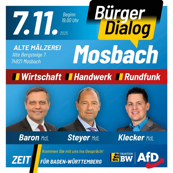 Einladung zum Bürgerdialog der AfD-Landtagsfraktion in Mosbach