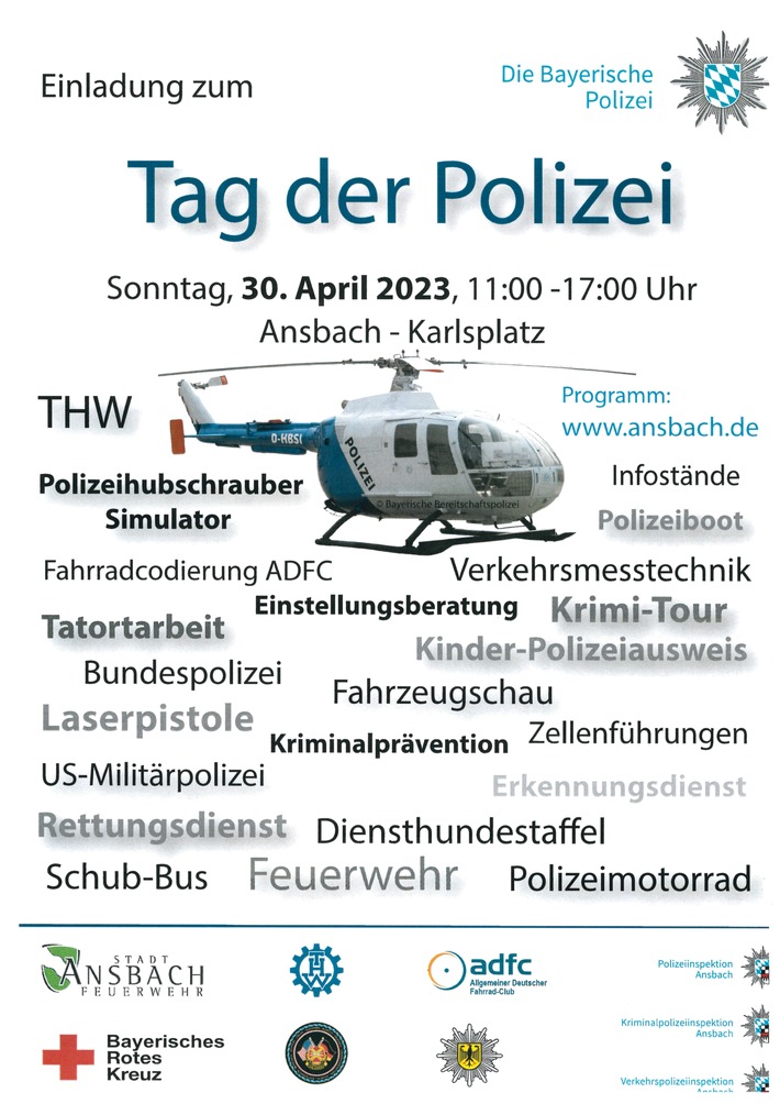 POL-MFR: (473) Tag der Ansbacher Polizei - Attraktives Programm am 30. April auf dem Karlsplatz