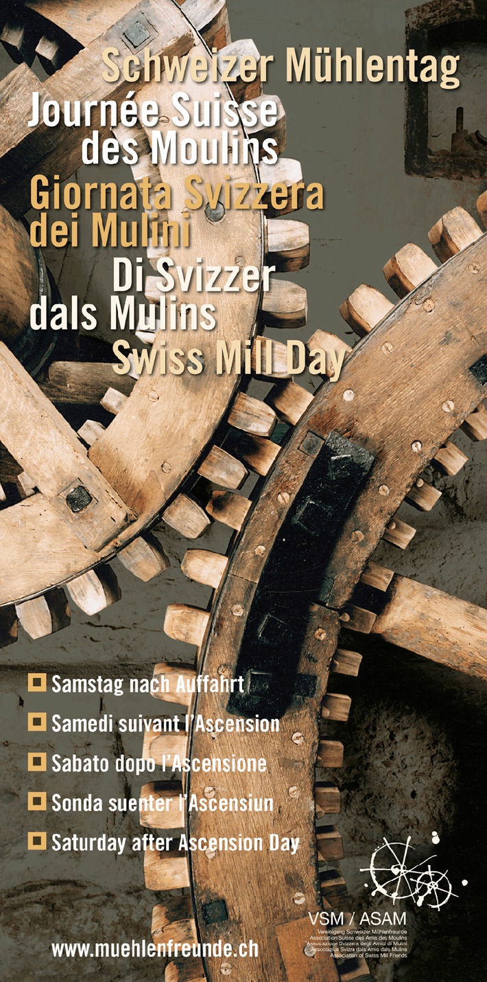 100 historische Mühlen laden am Samstag 31. Mai 2014 zum 14. Schweizer Mühlentag ein / Der aktuelle Mühlenführer mit den nationalen Karten sind bei der Vereinigung Schweizer Mühlenfreunde erhältlich (BILD)