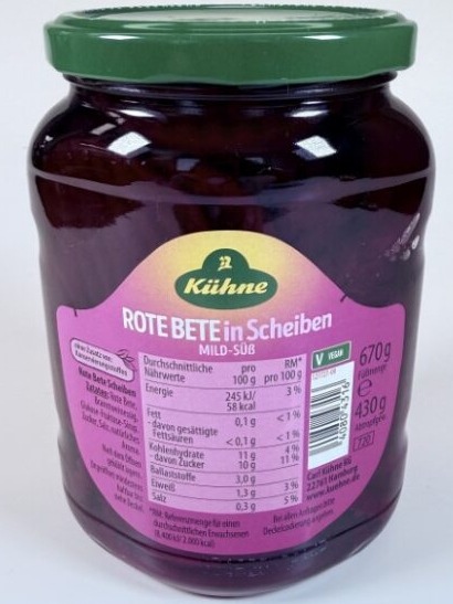 Produktrückruf Kühne Rote Bete Scheiben, 720ml im Glas: Gefahr durch Fremdkörper im Produkt