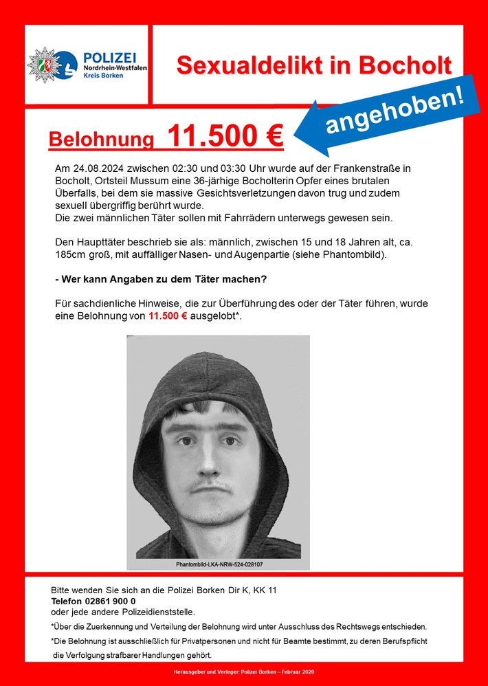 POL-BOR: Bocholt - Belohnung nach Sexualdelikt deutlich angehoben