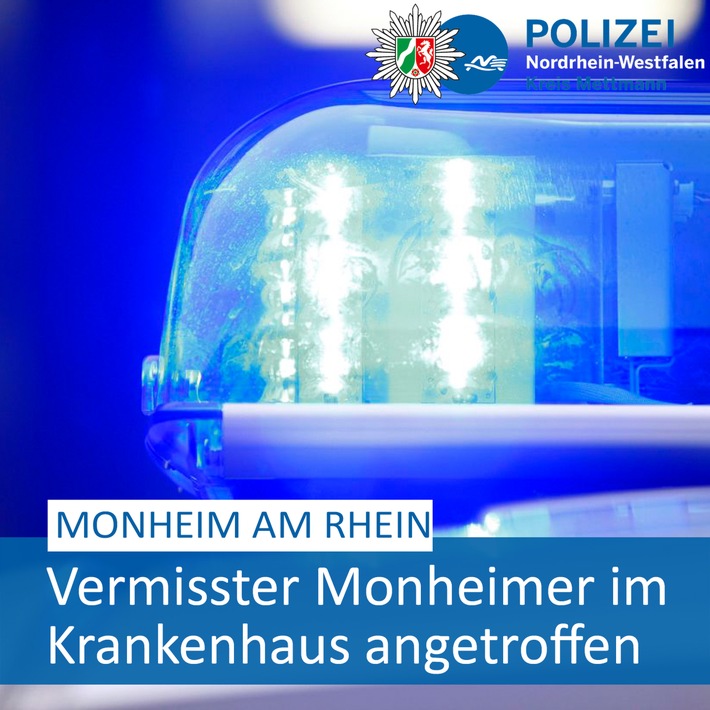 POL-ME: Rücknahme der Fahndung: Vermisster Monheimer in Krankenhaus angetroffen - Monheim am Rhein - 2210058