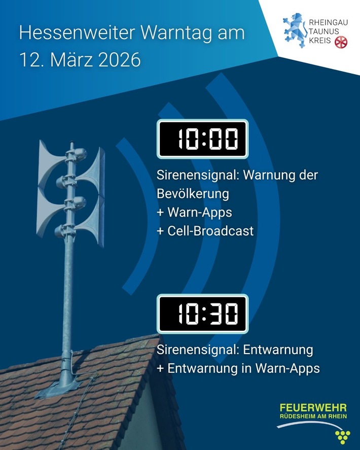 FW Rüdesheim: Hessenweiter Warntag am 12. März 2026