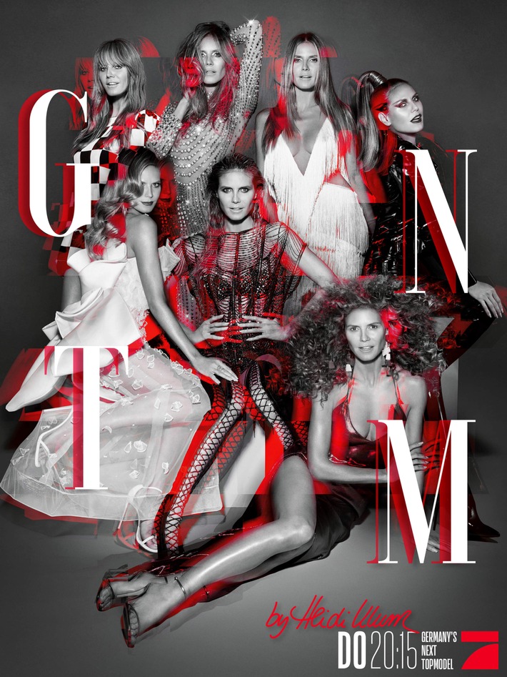 More Glam, more stars, more Heidi! Auf dem Plakat zur 14. Staffel von #GNTM inszeniert Starfotograf Rankin Heidi Klum sieben Mal