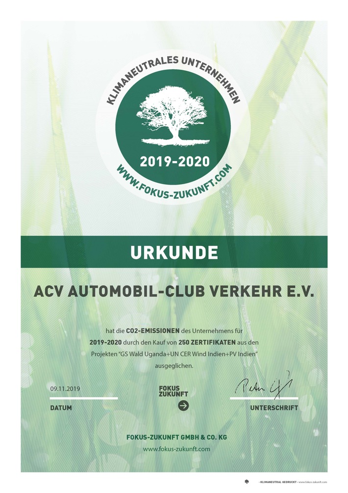 ACV arbeitet als erster Automobilclub klimaneutral (FOTO)