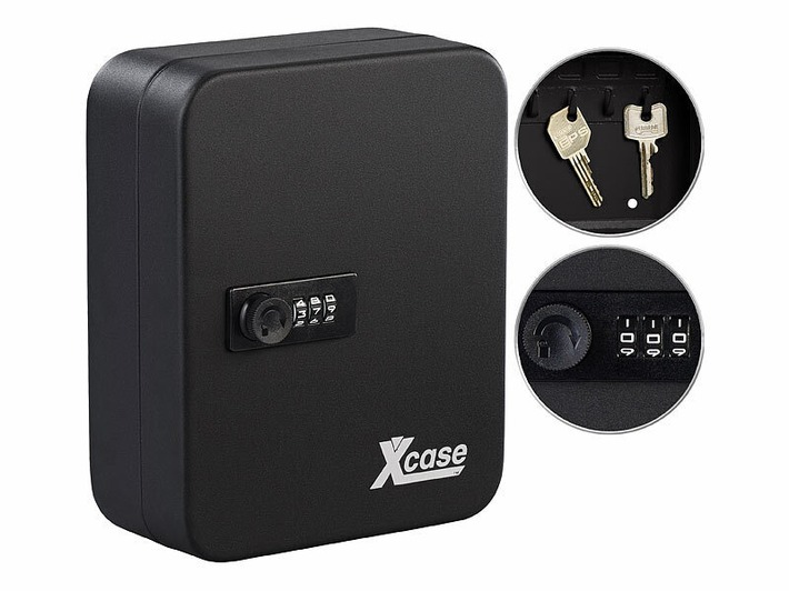 Xcase Stahl-Schlüsselschrank für 20 Schlüssel mit 3-stelligem Zahlenschloss: Schlüssel übersichtlich geordnet und sicher aufbewahren