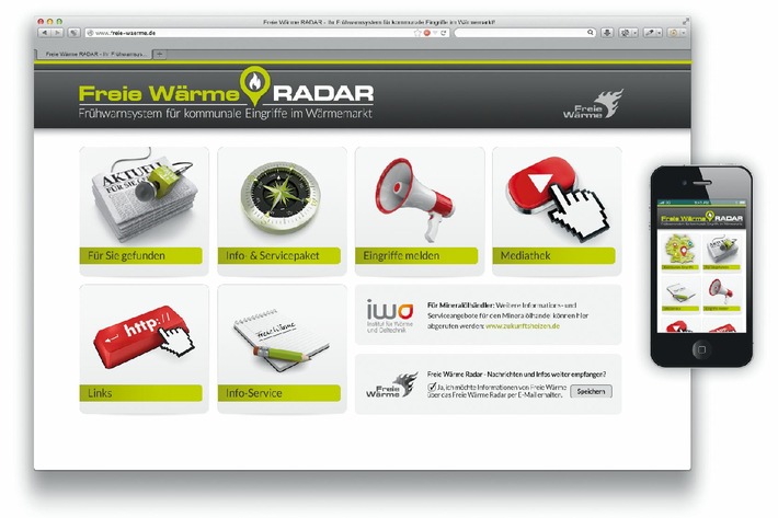 Freie Wärme-Radar jetzt online / Kostenfreie Info- und Serviceangebote für engagierte Bürger / Einfache Anmeldung über www.freie-waerme.de