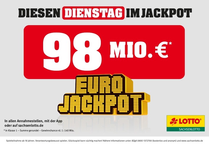 Chemnitzer gewinnt mit „Urlaubsschein“ 74.762 Euro I Jackpot steigt: 98 Millionen Euro im Eurojackpot