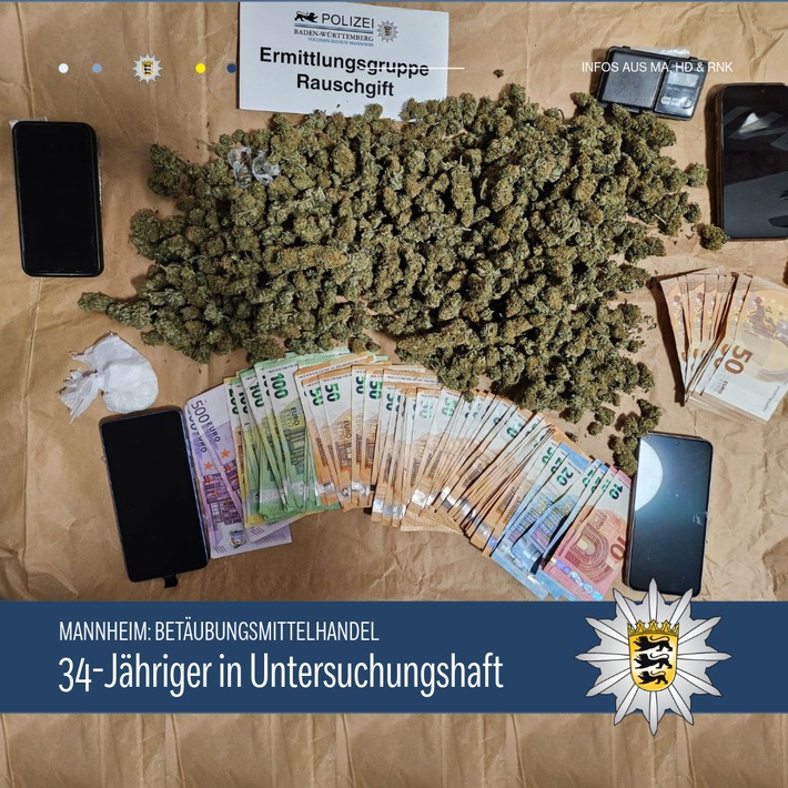 POL-MA: Tatverdächtiger wegen Handeltreibens mit Betäubungsmitteln auf Antrag der Staatsanwaltschaft Mannheim in Untersuchungshaft