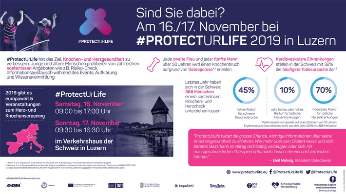 Aufklärungsveranstaltung #ProtectUrLife von Amgen im Verkehrshaus Luzern bietet kostenlose Gesundheitschecks an, um erhöhtes Risiko für Osteoporose oder Herz-Kreislauf-Erkrankungen zu erkennen