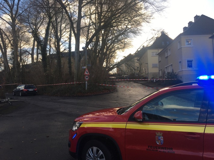 FW-MH: Mehrere Buchen in Mülheim-Heissen auf Wohnhaus gestürzt. Sturmtief Zeynep beschäftigt die Feuerwehr.