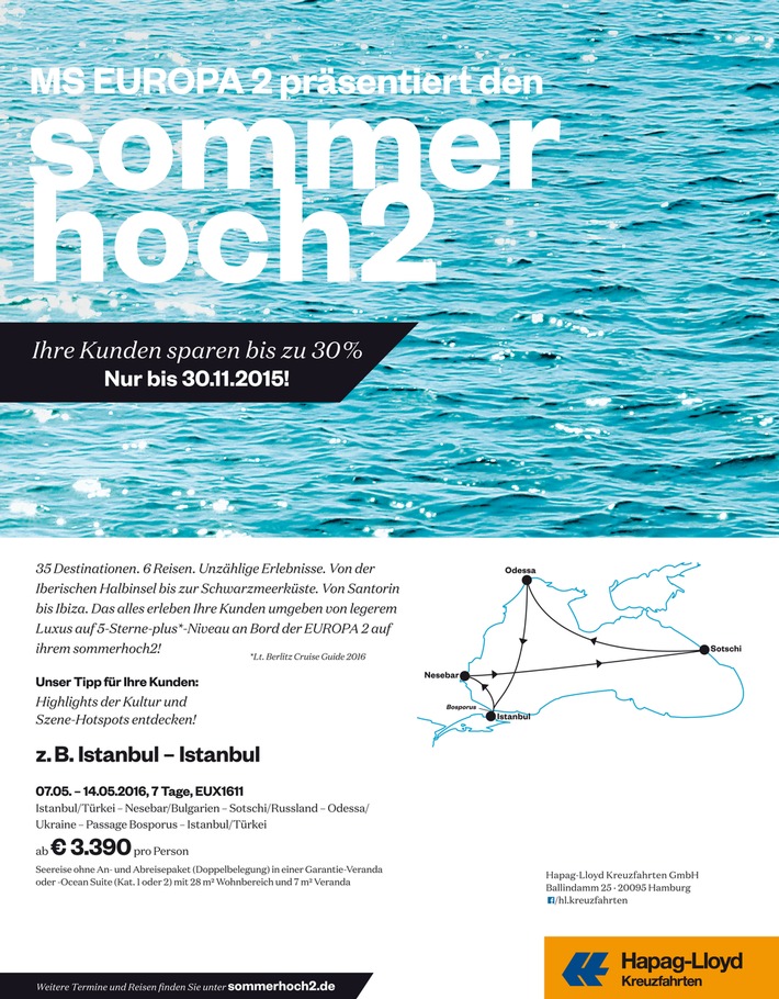 &quot;Sommerhoch2&quot;: 360° Vermarktungskampagne für EUROPA 2 /  Mittelmeerreisen 2016