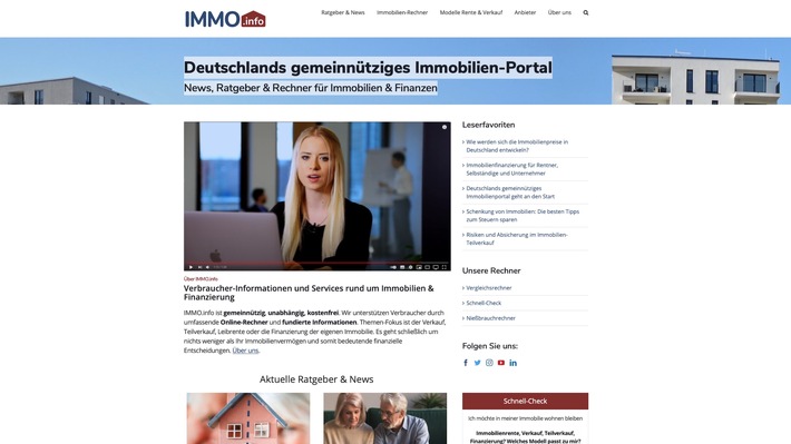 Immobilienrente und Teilverkauf boomen - Vorsicht bei der Anbieterwahl / Verbraucherschutz mit IMMO.info gemeinnütziges Portal