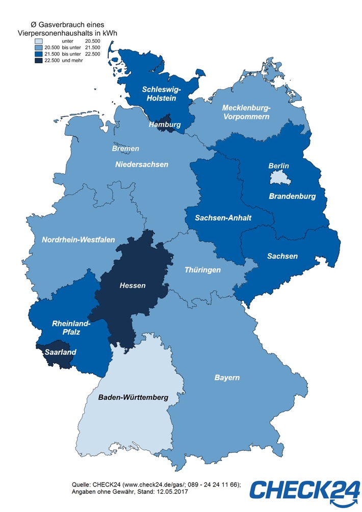 Saarländer verbrauchen am meisten Gas, Berliner am wenigsten