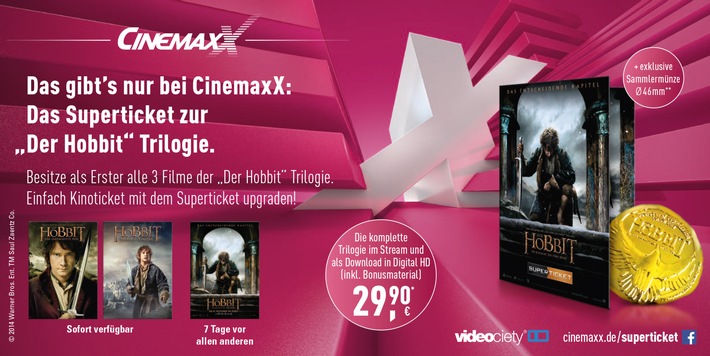 Jetzt bei CinemaxX: Das SuperTicket zu der "Der Hobbit"-Trilogie / Alle drei Filme des Meisterwerks plus eine exklusive Sammlermünze per Kinoticket-Upgrade! (FOTO)