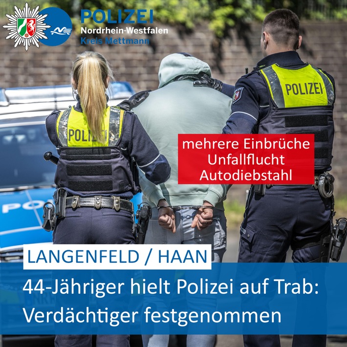POL-ME: Mutmaßlicher Einbrecher flüchtete nach Verkehrsunfall: Polizei nimmt Tatverdächtigen fest - Langenfeld / Haan - 2302057