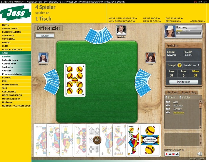 Jass.ch: Jetzt online mit Geldeinsatz jassen