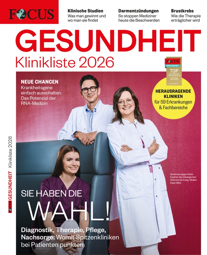 Die Klinikliste 2026 von FOCUS-Gesundheit: Empfehlungen für Fachkliniken in 59 medizinischen Fachgebieten