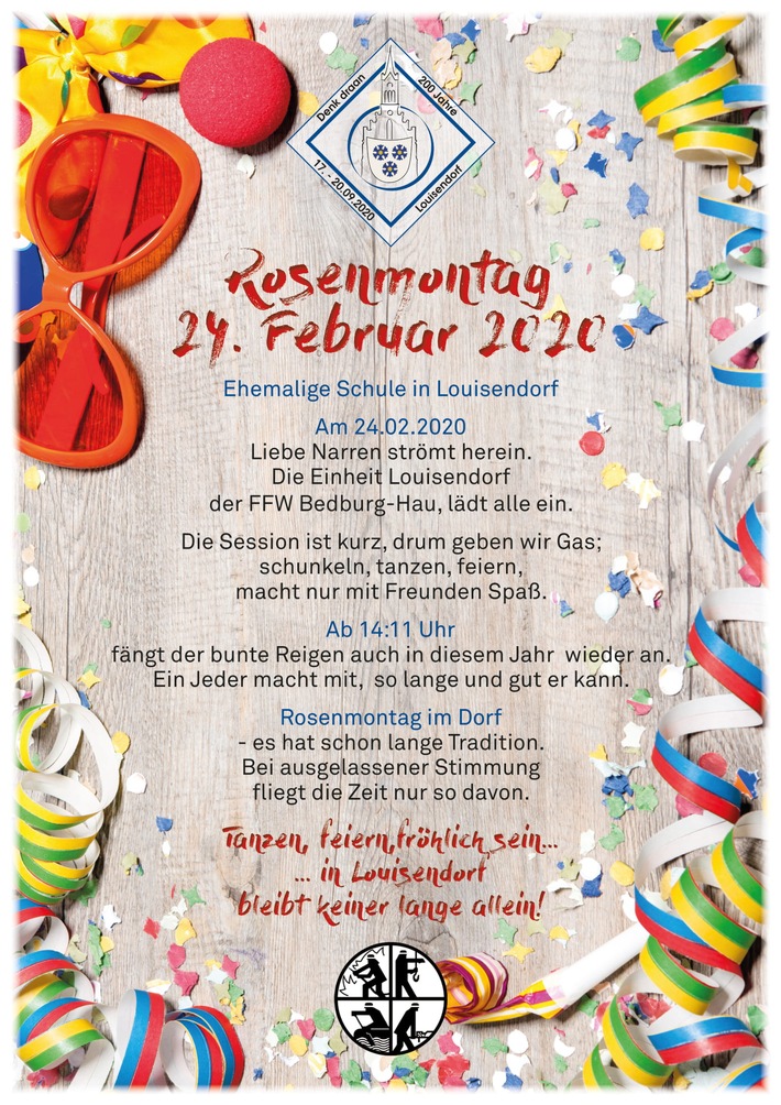 FW-KLE: Feiern mit der Freiwilligen Feuerwehr Bedburg-Hau: &quot;Tanzen, feiern, fröhlich sein ... in Louisendorf&quot;