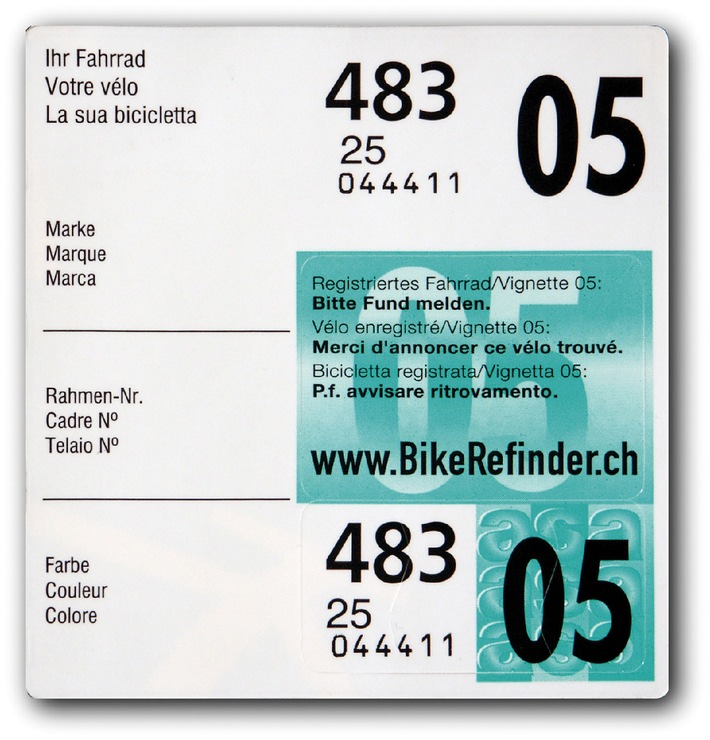 Vignettes pour vélos 05 avec nouveau système de découverte en Suisse