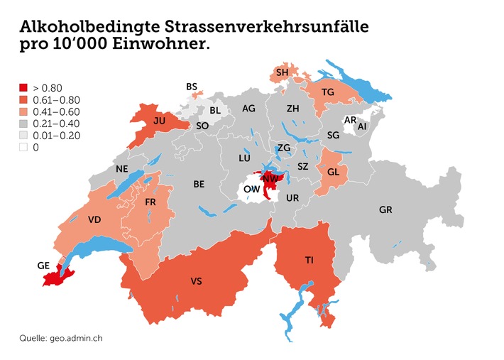 Alkohol verursacht mehr schwere Unfälle in der Westschweiz als in der Deutschschweiz