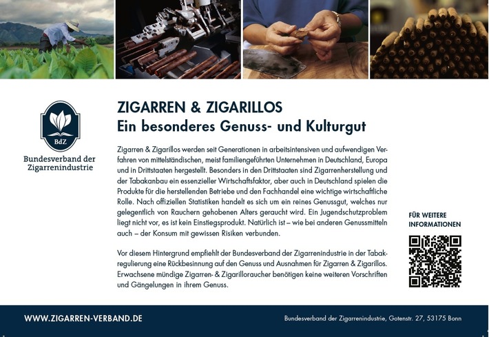 75 Jahre Bundesverband der Zigarrenindustrie / 75 Jahre Einsatz für das Kultur- und Genussgut Zigarren und Zigarillos, für Mittelstand und Familienunternehmen in der Tabakwirtschaft