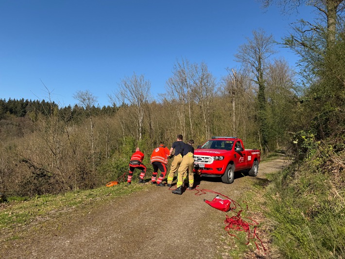 FW Weinheim: Vom Waldweg abgekommen und abgerutscht - Weinheimer Feuerwehr rettet zwei Spaziergänger oberhalb des Funkturms Nächstenbach
