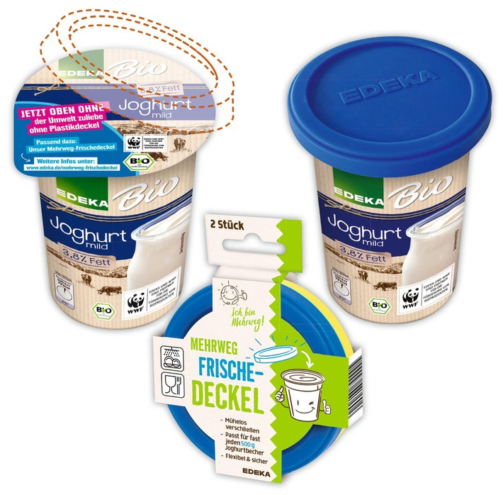 Mehrweg statt Einweg: EDEKA-Verbund spart Plastikdeckel auf Joghurtbechern ein