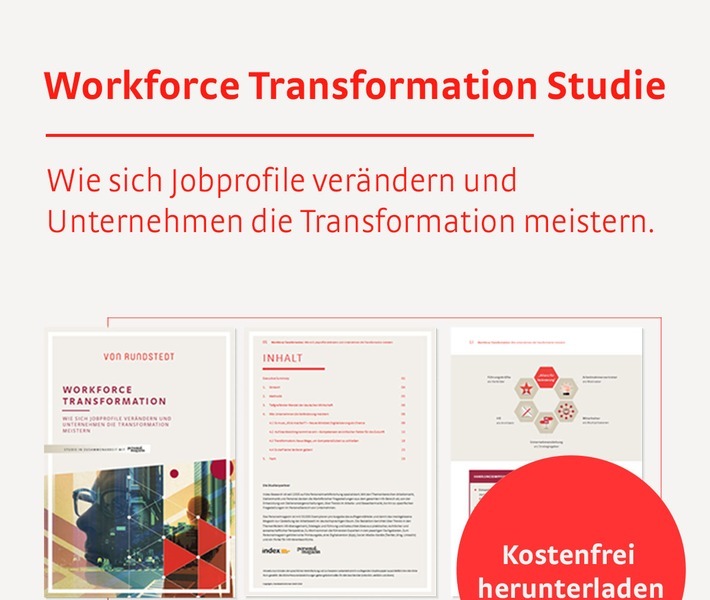 Die "Workforce Transformation"-Studie zeigt, wie und wo sich Jobprofile verändern und gibt Handlungsempfehlungen, wie Unternehmen die Veränderung erfolgreich gestalten können. / Weiterer Text über ots und www.presseportal.de/nr/150124 / Die Verwendung dieses Bildes ist für redaktionelle Zwecke honorarfrei. Veröffentlichung bitte unter Quellenangabe: "obs/v. Rundstedt & Partner GmbH"