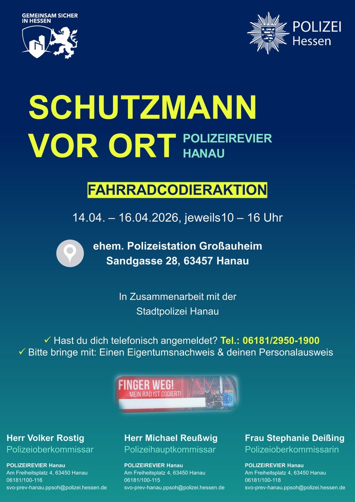 POL-OF: Finger weg! Mein Rad ist codiert! Kostenfreie Fahrradcodieraktion