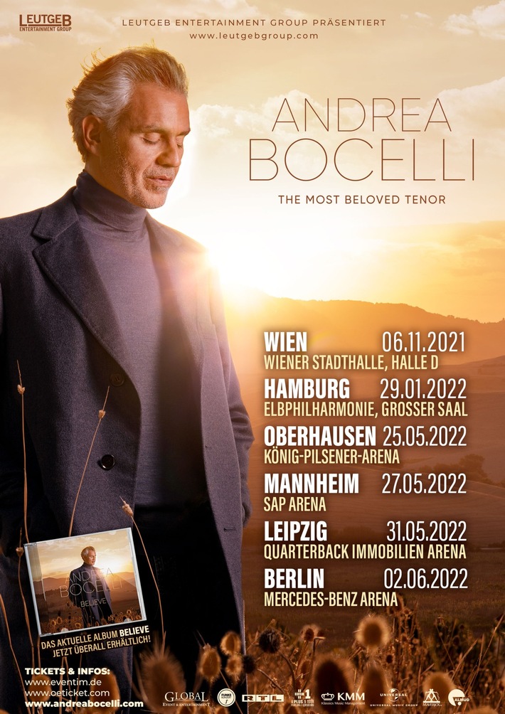 Tourneeverschiebung: Weltstar ANDREA BOCELLI - The Most Beloved Tenor - ANHÄNGE