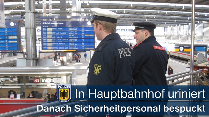 Bundespolizeidirektion München: Erst uriniert, dann gespuckt - 42-Jähriger rastet im Hauptbahnhof München aus