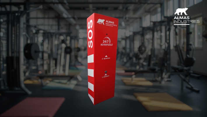 Sicherheit rund um die Uhr: die Notfallsäule von ALMAS INDUSTRIES für Sport- und Fitnessstudios