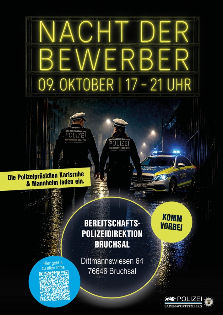 POL-KA: (KA) Karlsruhe/Mannheim/Bruchsal - Einladung zur "Nacht der Bewerber"