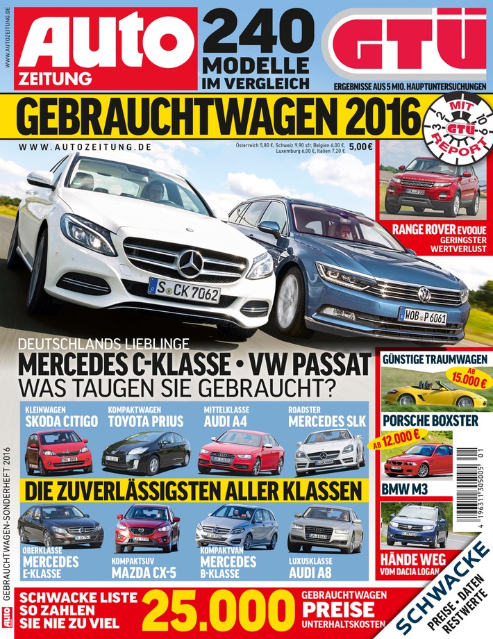 GTÜ-Gebrauchtwagenreport 2016: Mercedes-Modelle belegen gleich fünf Mal die Spitzenplätze