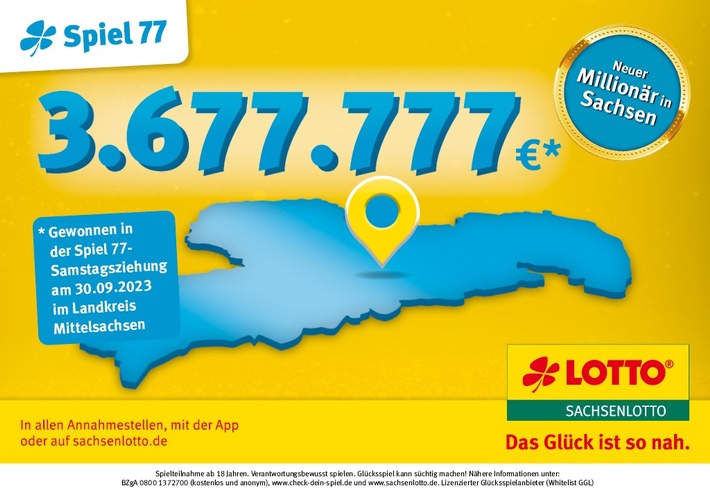 Goldener Oktober im Landkreis Mittelsachsen: 3,67 Millionen Euro für den nächsten Sachsenlotto-Millionär