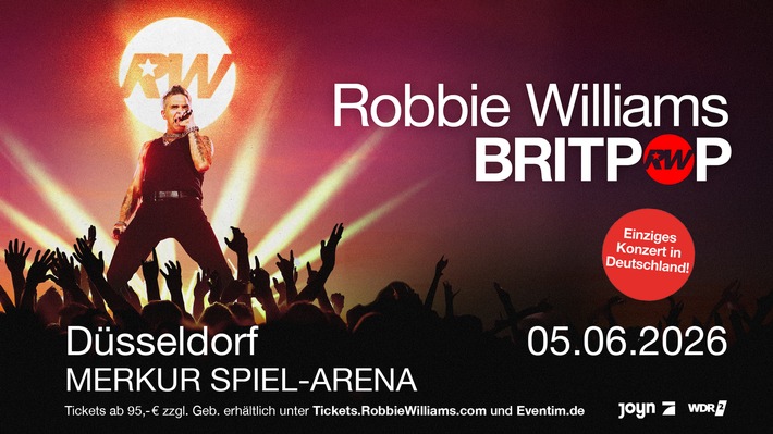 Robbie Williams spielt sein einziges Deutschland-Konzert 2026 in Düsseldorf