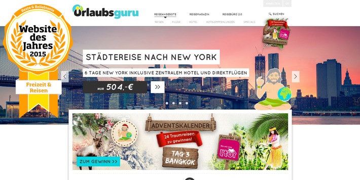 Urlaubsguru.de ist Website des Jahres: Startup gewinnt in 2 Wettbewerben / Größter Publikumspreis für Internetseiten: Leser wählen Urlaubsguru.de zur beliebtesten & besten Website in Freizeit & Reisen