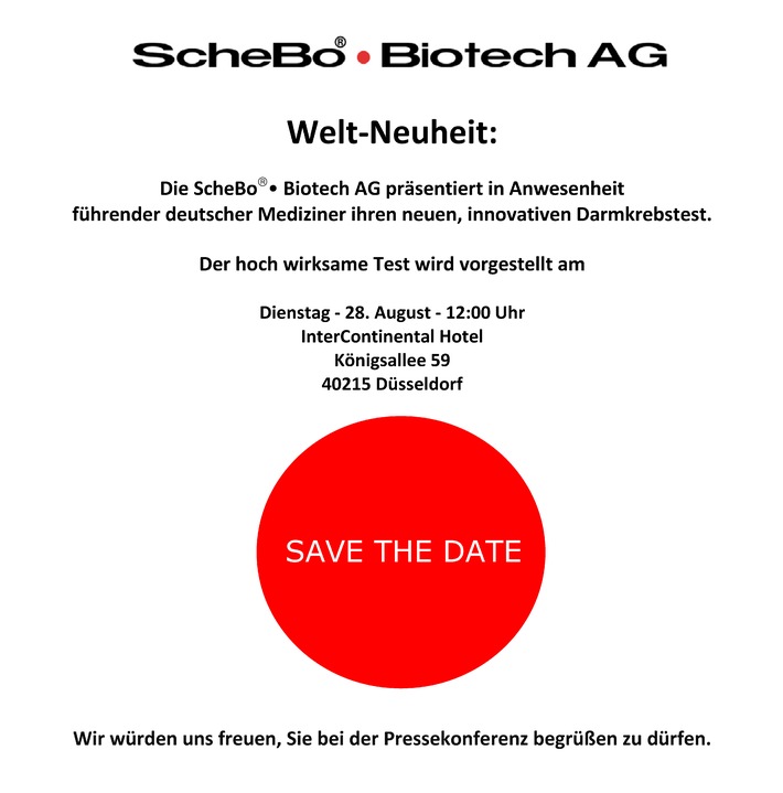 Weltneuheit: ScheBo Biotech AG stellt in Kürze hochinnovativen Biomarker zur Darmkrebsvorsorge vor (BILD)