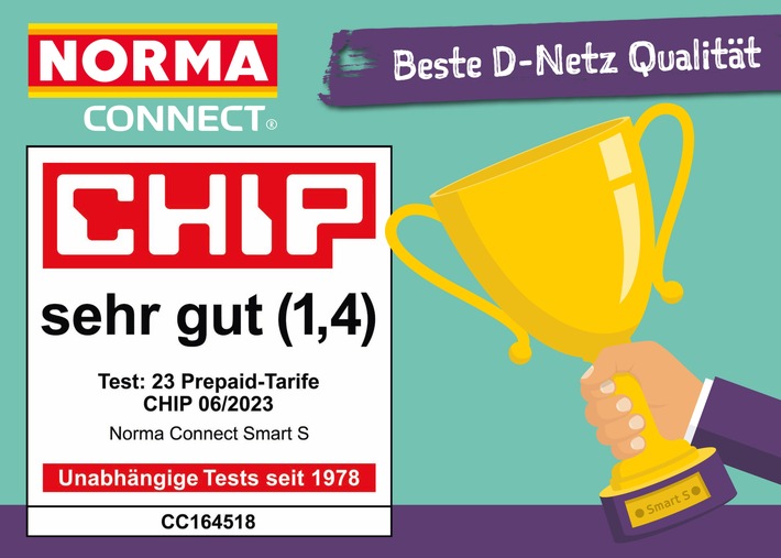 NORMA Connect Smart S-Tarif erneut von CHIP für beste Qualität, den günstigen Preis und Top-Service ausgezeichnet / 3 GB Datenvolumen und Allnet-Flat in alle dt. Netze für nur 7,99 Euro für vier Wochen