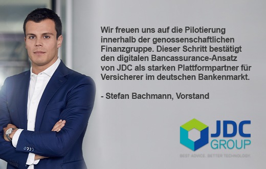 Pressemitteilung: JDC schließt Fünfjahresvertrag mit Tochtergesellschaft der R+V Versicherung zur Pilotierung einer Bancassurance-Plattform für Volks- und Raiffeisenbanken