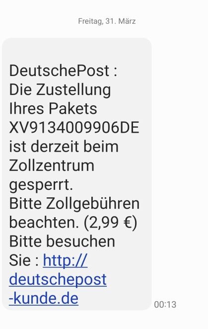 HZA-DU: Zoll warnt vor Fake-SMS - Falschnachrichten treten auch vermehrt im Bezirk des Hauptzollamts Duisburg auf