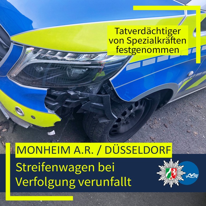 POL-ME: Streifenwagen bei Verfolgungsfahrt verunfallt: Tatverdächtiger von Spezialkräften festgenommen - 2603020