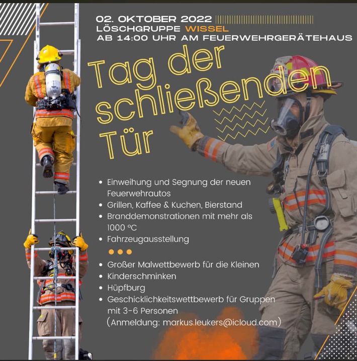 Feuerwehr Kalkar: Tag der &quot;schließenden&quot; Tür am 02.10.2022 bei der Freiwilligen Feuerwehr Kalkar Löschgruppe Wissel