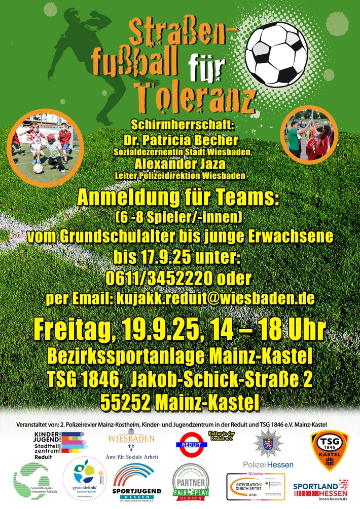 POL-WI: Street-Soccer-Turnier für Toleranz in Kastel - Auch Alexander Jaza, Leiter der Polizeidirektion Wiesbaden ist Schirmherr