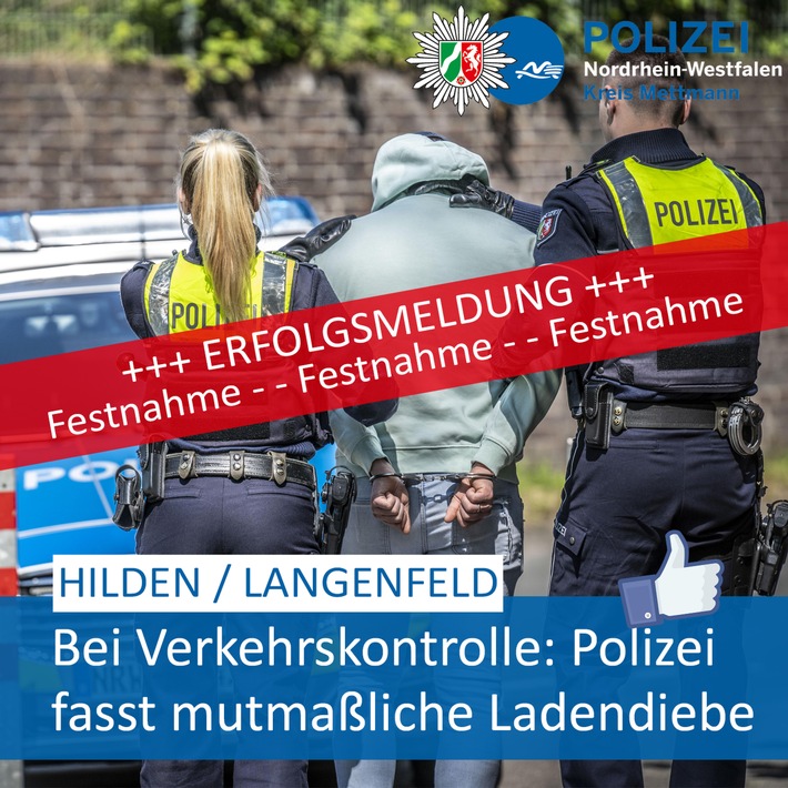 POL-ME: Verkehrskontrolle wurde zum &quot;Volltreffer&quot;: Polizei fasst mutmaßliche Ladendiebe - Hilden/Langenfeld - 2309063