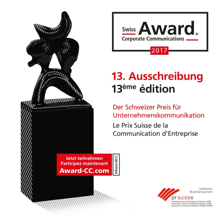 Qui sont les meilleurs de la branche? / Ouverture du dépôt des candidatures pour le 13ème Swiss Award Corporate Communications®