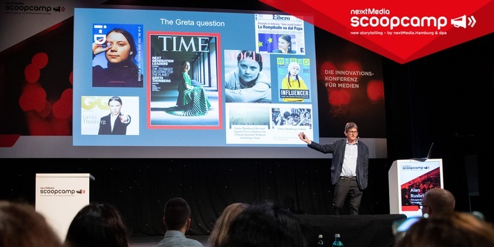 Alan Rusbridger beim scoopcamp 2019: "Nachrichten müssen öffentliches Gut sein" / Alan Rusbridger beim scoopcamp 2019: "Nachrichten müssen öffentliches Gut sein" Weiterer Text über ots und www.presseportal.de/nr/8218 / Die Verwendung dieses Bildes ist für redaktionelle Zwecke honorarfrei. Veröffentlichung bitte unter Quellenangabe: "obs/dpa Deutsche Presse-Agentur GmbH/dpa/Christian Charisius"