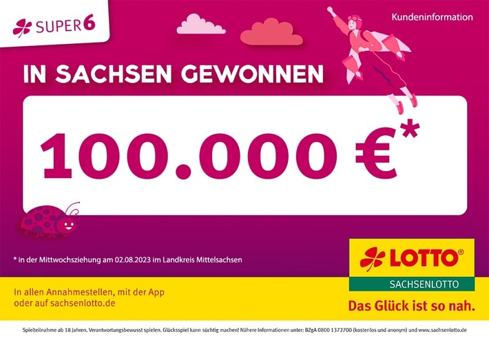 Erneutes Lottoglück in Sachsen: 100.000 Euro werden direkt in den Landkreis Mittelsachsen überwiesen